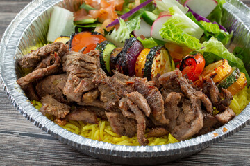 A view of a beef shawarma entree.