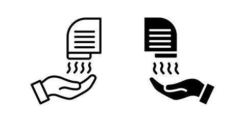 Hands under hand dryer icon set. Thin line icon. Restroom equipment  color editable