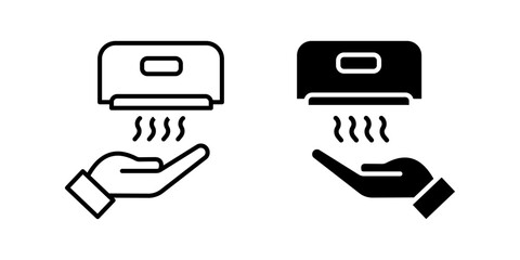 Hands under hand dryer icon set. Thin line icon. Restroom equipment  color editable