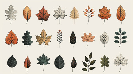 Discover a set of vector illustrations featuring various leaf shapes. These icons are perfect for nature-themed designs.