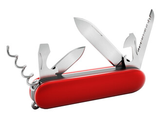 Generic Swiss knife isolated on transparent background. 3D illustration