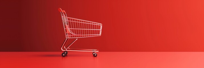 E-commerce, a minimalistic 3D marketplace icon on a vibrant red background, showcasing online shopping platforms