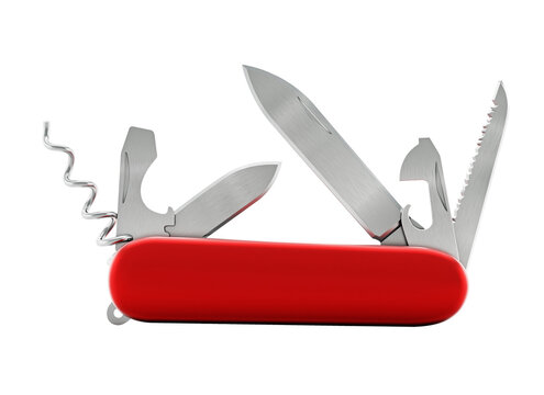 Generic Swiss knife isolated on transparent background. 3D illustration