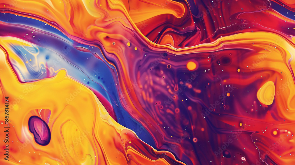 Poster acrylic paint blending to create vibrant swirls, bubbles, and a marbleized pattern