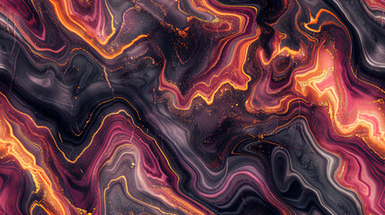 Alcohol ink abstract painting with black, purple, pink, and gold fluid art technique