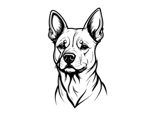 Detailed Black and White Line Art Illustration of a Dog's Face. Intricate and Realistic Canine Portrait Capturing the Essence of Animal Features with Hand-Drawn Precision for Artistic and Monochrome P