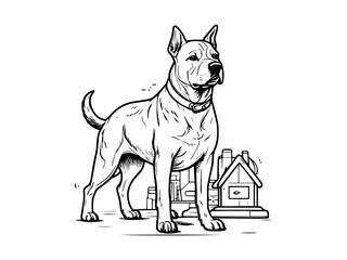 Detailed Black and White Line Art Illustration of a Dog's Face. Intricate and Realistic Canine Portrait Capturing the Essence of Animal Features with Hand-Drawn Precision for Artistic and Monochrome P