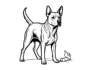 Detailed Black and White Line Art Illustration of a Dog's Face. Intricate and Realistic Canine Portrait Capturing the Essence of Animal Features with Hand-Drawn Precision for Artistic and Monochrome P