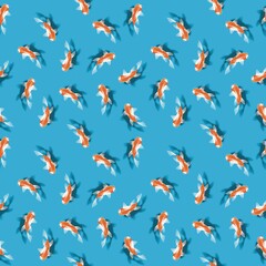 Seamless koi fish pattern Swimming on a beautiful blue background.