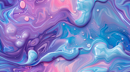 Blue and purple acrylic paint blending to form captivating bubbles and swirls in abstract image