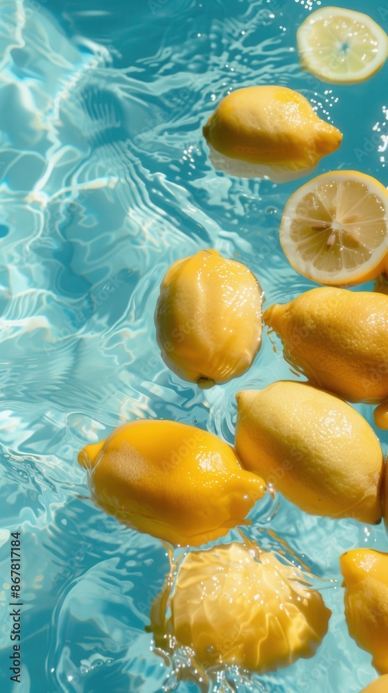 Wall mural a bunch of lemons floating in a pool