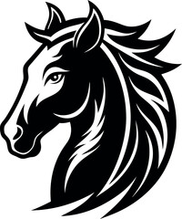 Fototapeta premium A horse head with a black mane and a white stripe