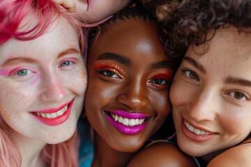 Fototapeta premium Beauty, diversity and portrait of women happy with makeup for cosmetic skincare concept