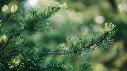Close-Up of Pine Tree Branch with Bokeh Background