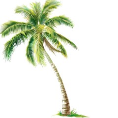 Palm Tree. Tropical Coconut Palm Tree with Green Leaves Isolated on White Background