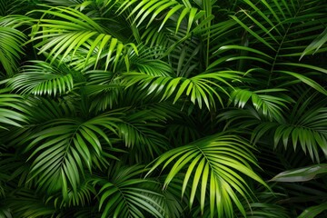 Palms in Tropical Forest. Green and Lush Exotic Plants in Tropical Garden