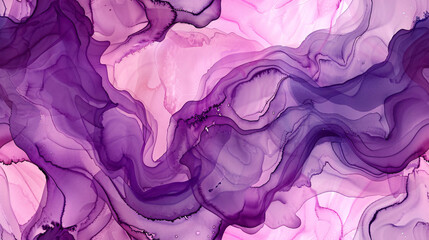 Abstract purple alcohol ink flowing on pink background, creating dynamic and vibrant swirls