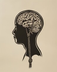 a drawing of a human head with a brain on it