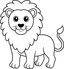 A lion is standing in the foreground of a white background