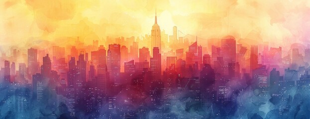 Naklejka premium watercolor urban skyline