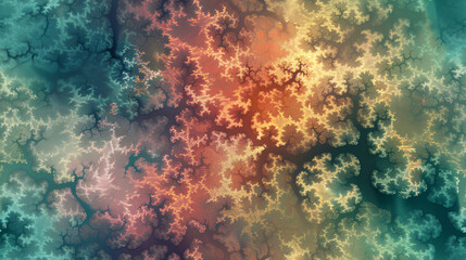 Colorful swirling shapes resembling trees in an abstract fractal background pattern