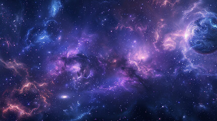 A mesmerizing space background with stars, planets, and nebulae.