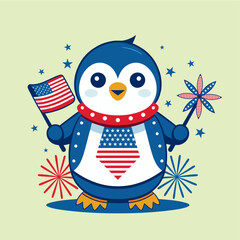 American Flag Theme Independence Day cartoon penguin Vector Illustration © Massivein2Passive