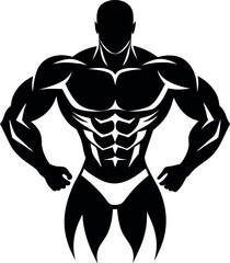 Fototapeta premium A muscular man is flexing his muscles in a black and white drawing