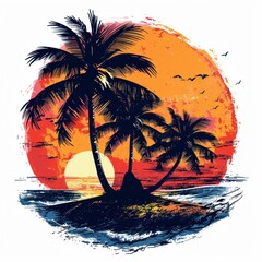 Colorful Tropical Sunset with Palm Trees. Generative ai