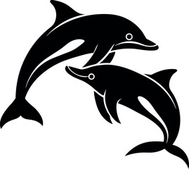 Obraz premium Two dolphins are leaping out of the water