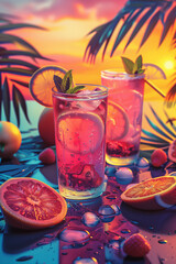 fruit-infused drinks with water splashing around
