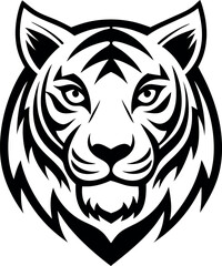 Fototapeta premium A black and white tiger head with a white stripe