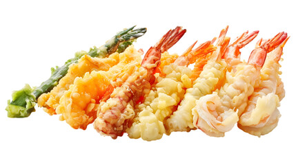  Realistic shrimp tempura and assorted vegetable tempura on a transparent background 