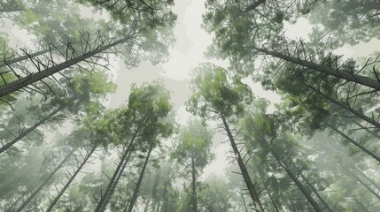 Naklejka premium Pine tree tops in the woodland