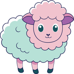 Naklejka premium A cartoon sheep with pink and green wool