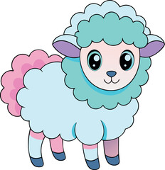 Fototapeta premium A cute cartoon sheep with pink and blue fur