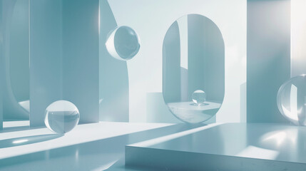 A minimalist wallpaper featuring floating geometrical elements