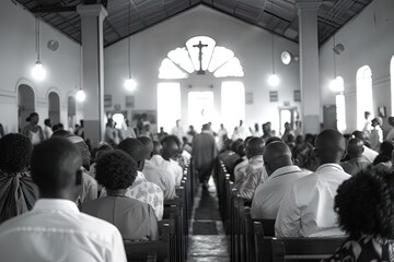 Congregation gathered for Sunday service in a church