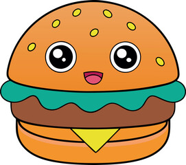 Fototapeta premium A cartoon burger with a green pickle on top and a yellow cheese slice