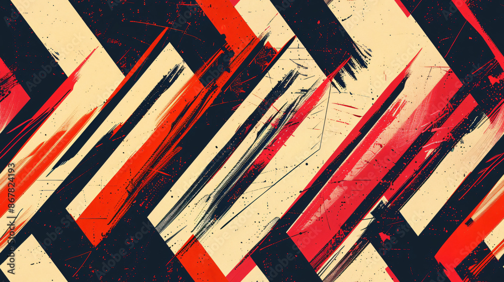 Poster dynamic red and black striped abstract grunge geometric pattern with a bold design