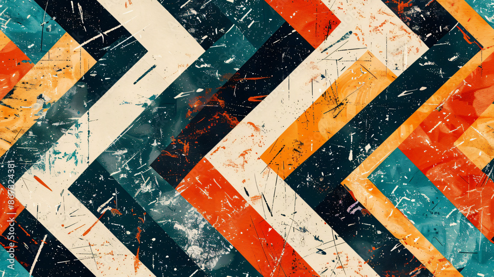 Poster vintage and retro design: abstract geometric pattern background with grunge texture and vibrant colo