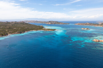 aerial view of archipelago la Maddalena Sardinia shout boats