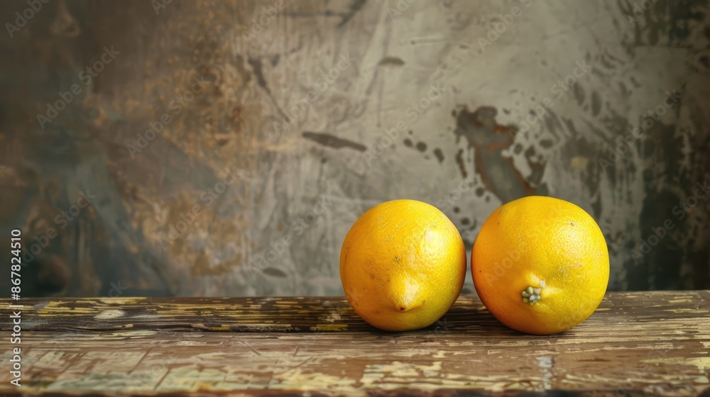 Wall mural two lemons on aged table