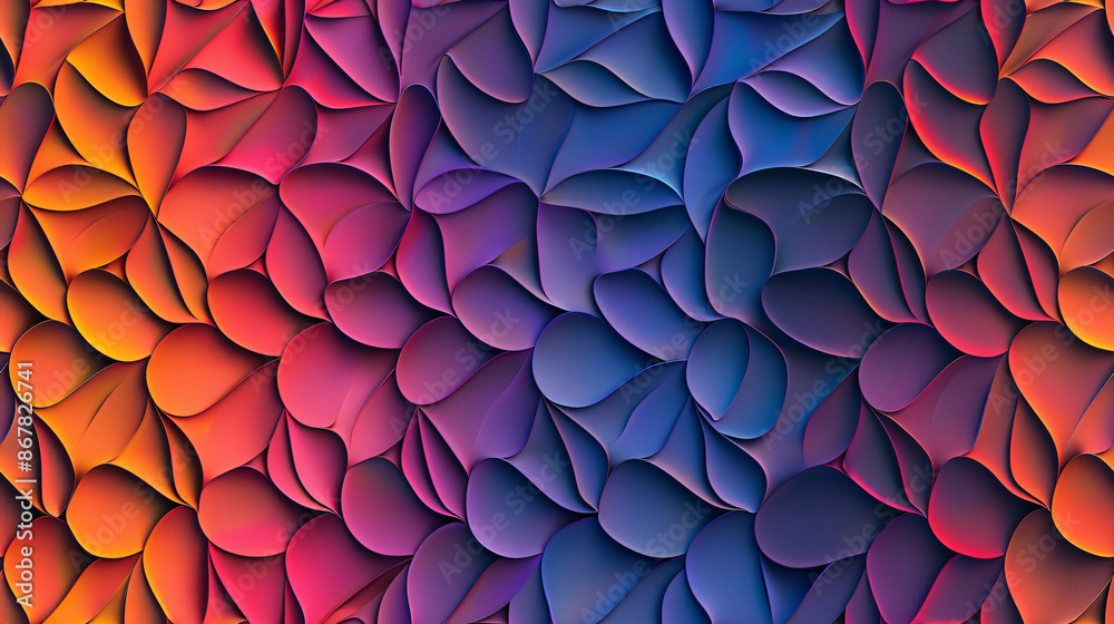 Aufkleber Vibrant abstract backdrop featuring organic paper shapes overlapping to create a blend of warm and cool hues