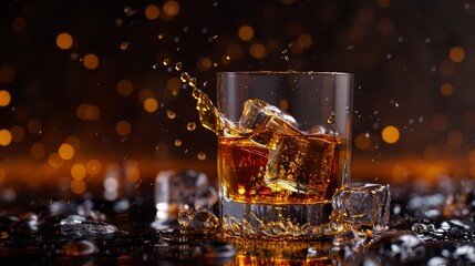 A chilled glass of bourbon on the rocks, the ice cubes slowly melting and releasing a subtle aroma