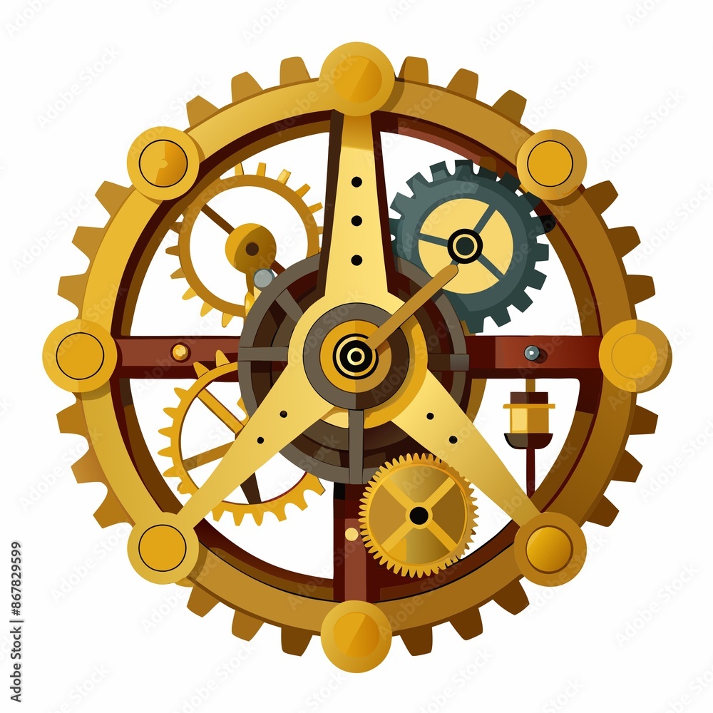 Sticker An old clockwork mechanism isolated on white background, perfect collectible item for startup., isolated white background, vintage clockwork, startup collectable, collectible - Stickers