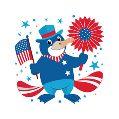 American Flag Theme Independence Day Platypus Vector Illustration