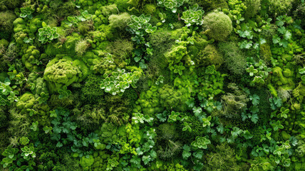 Moss texture background, green lichen plants wall, abstract reindeer grass as detail of vertical garden in home or office interior. Concept of design, landscaping, nature, pattern