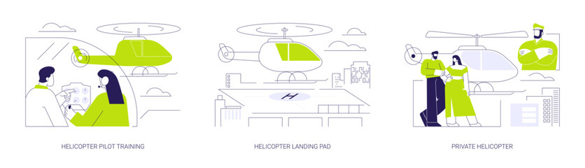 Helicopters for business or private use abstract concept vector illustrations.