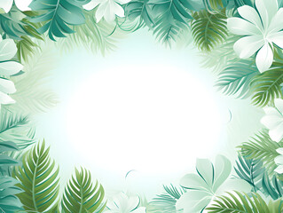 Fototapeta premium Abstract illustration frame with tropical green leaves and free white cops space inside